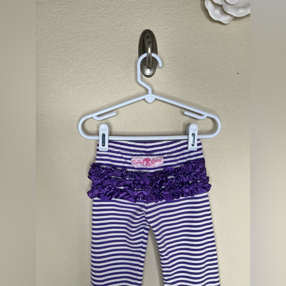 NTM RuffleButts Purple Ruffle Outfit Set 3T Striped Ruffle Pant Boutique Toddler - Picture 8 of 15